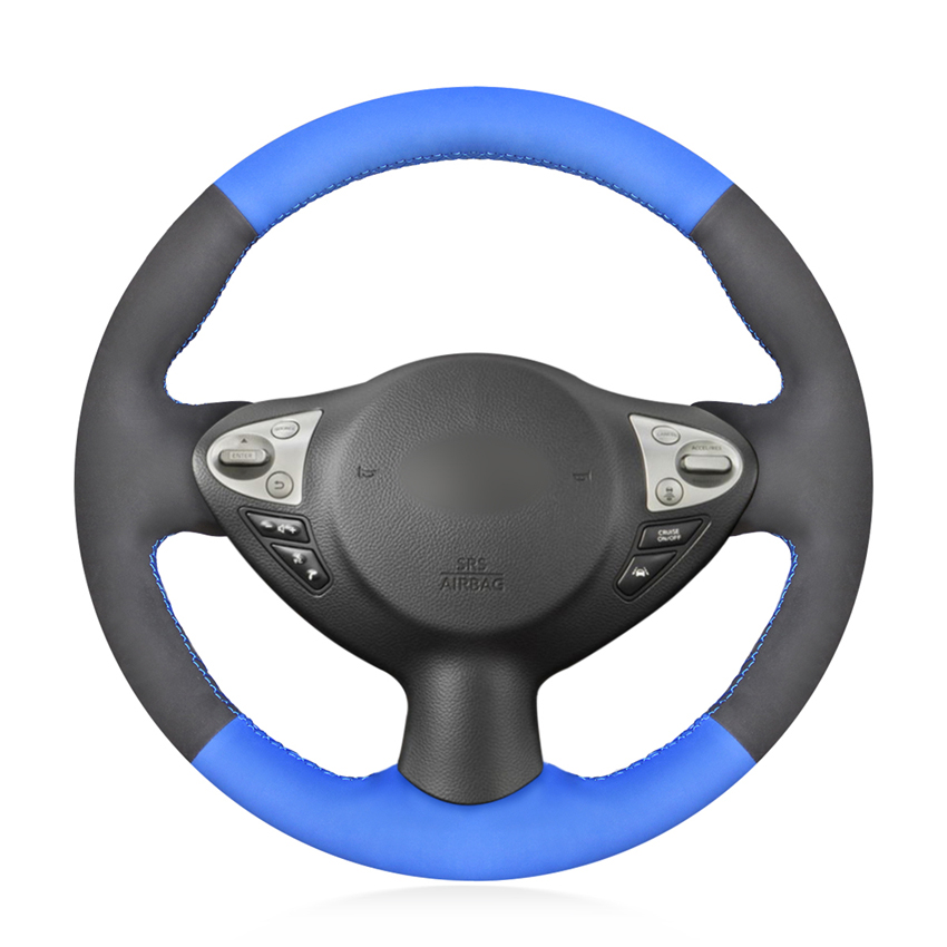 Loncky Auto Custom Fit OEM Black Blue Suede Leather Car Steering Wheel